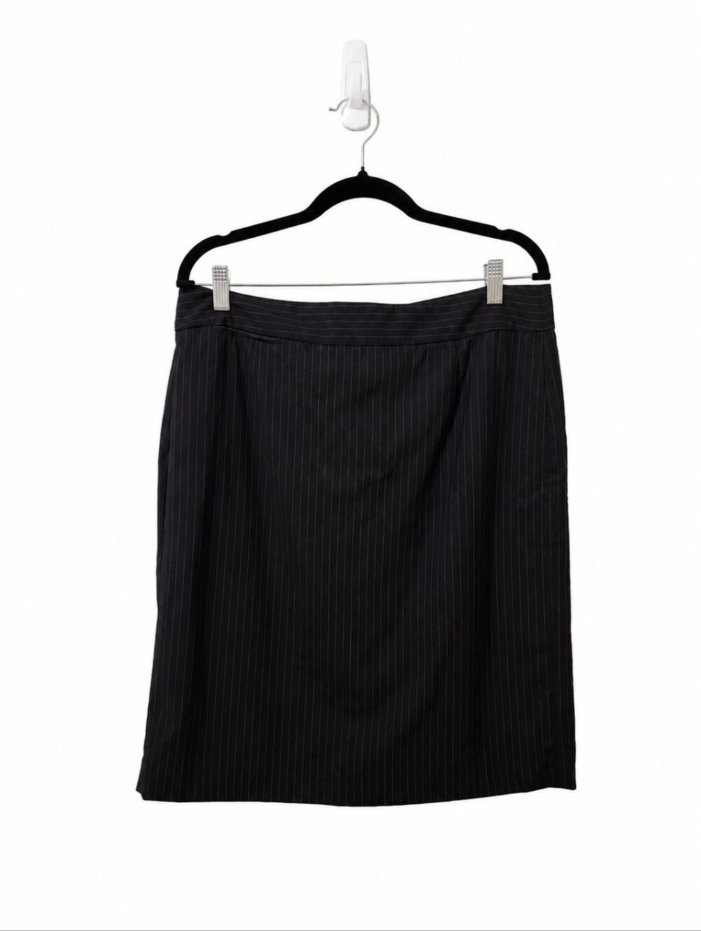 J.Crew Navy Pinstripe Wool Pencil Skirt Size 12 Career Office Classic Stretch